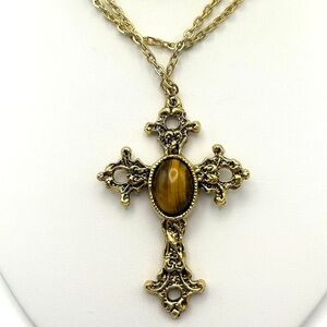 Elegant Gold Tone Tiger Eye Necklace